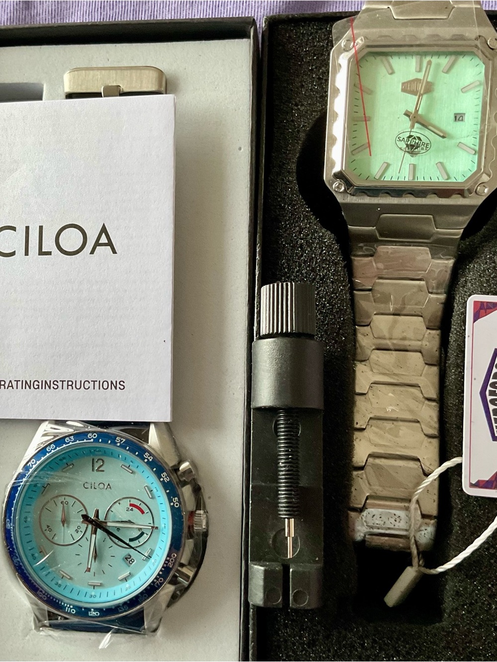 2 NIB Colorful Watches Square Blue Heroforce Blue Ciloa Chronograph